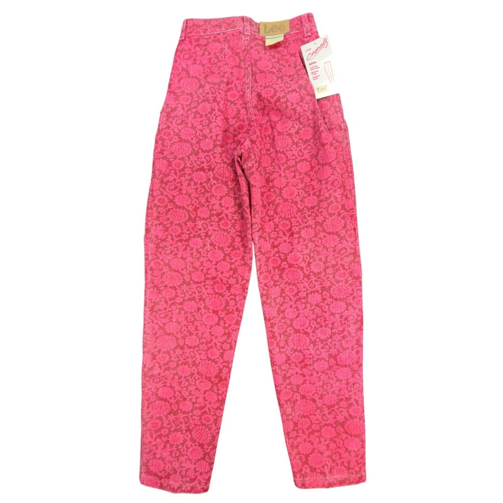 Lee Vintage 80s Floral Casuals Pants Girls 14 Slim Pink USA Made NOS NWT